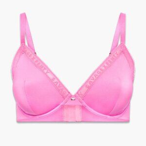 Savage X Fenty Microfiber Logo-Trim Unlined Plunge Bra in Pink Tart